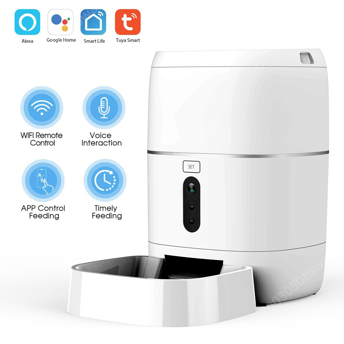 Smart Pet Feeder Camera 1080P Wifi - 1080Pカメラ搭載TuyaスマートWiFi自動ペットフィーダー、遠隔モバイル制御、6Lフードディスペンサー（猫・犬用）、時間設定対応
