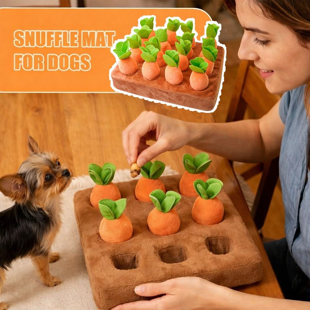 Snuffle Mat For Dogs Foraging Mental - ストレス解消に役立つ、ニンジン型の嗅ぎマット。知育玩具としても活用でき、犬が自分で食べ物を探し、ゆっくりと食べることを促します。取り外し可能なニンジンが付属。犬用の噛むおもちゃとしても最適です。