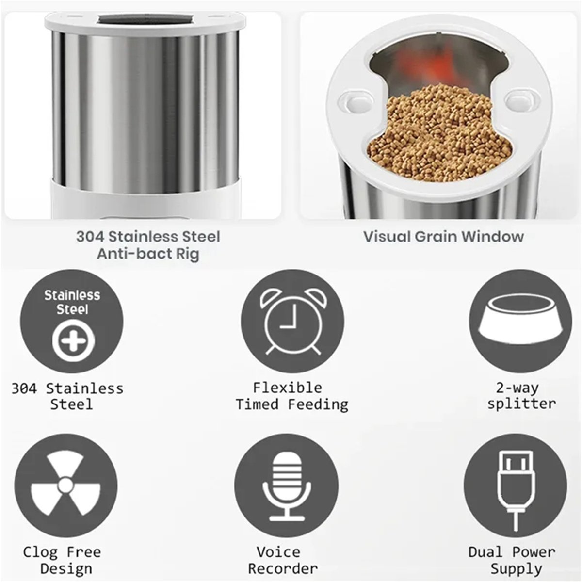 Automatic Pet Feeder Dual Bowl Stainless - 2026年トレンド 4.5L自動給餌器 スマートキャットドッグフードフィーダー シングル/デュアルステンレスボウル ペット用ドライフードフィーダー