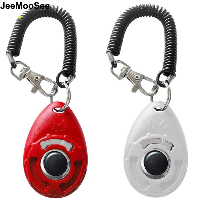 Dog Clicker Training With Wrist Strap - 1PC 犬トレーニングクリッカーペット猫プラスチック新しい犬クリックトレーナー補助ツール調節可能なリストストラップサウンドキーチェーン犬用品