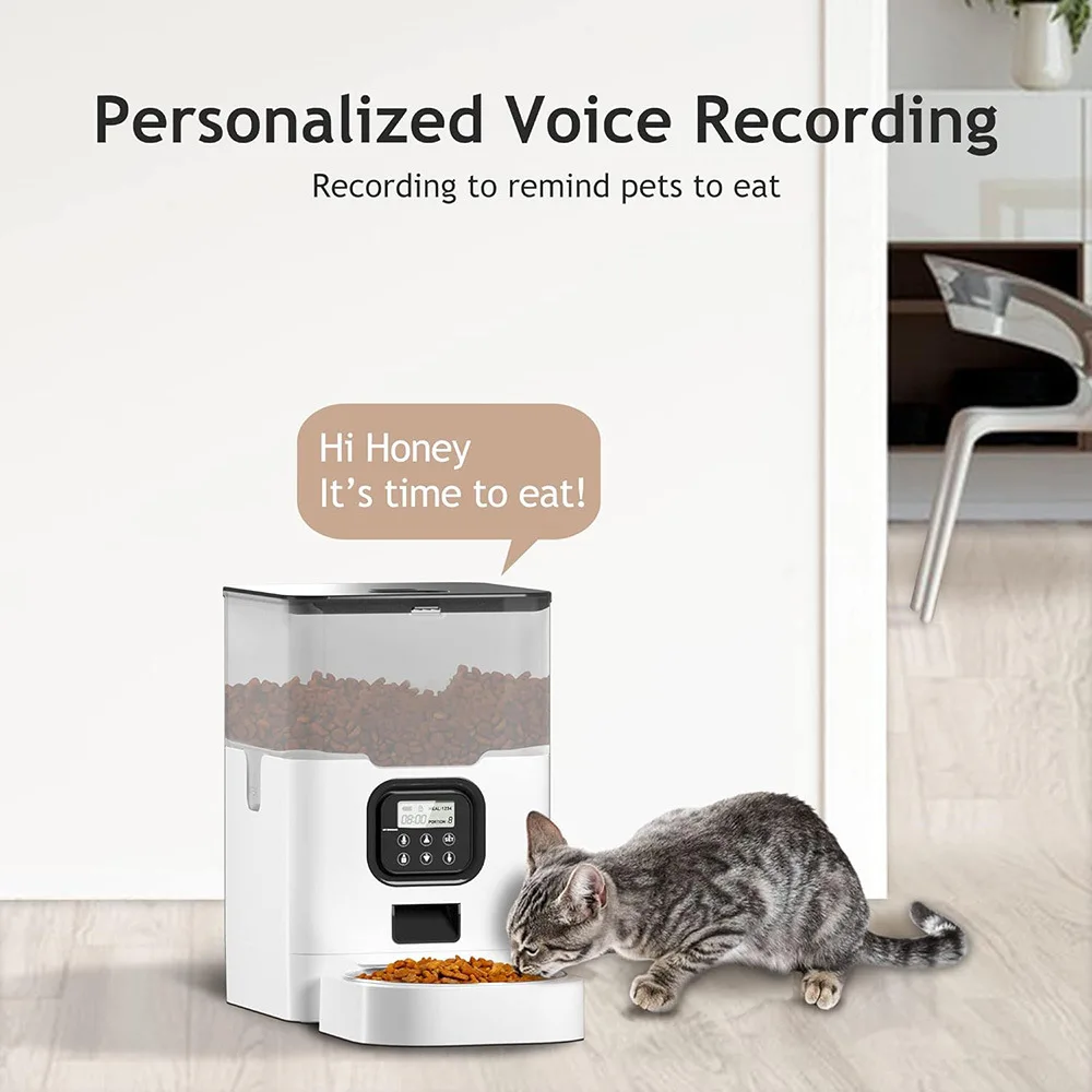 Timed Cat Dog Food Dispenser 4L - 4L容量の自動給餌器。Tuyaアプリ対応で、時間設定が可能。ペット用のドライフードを自動で給餌。猫や犬に最適。ステンレス製ボウル。ペット用品。