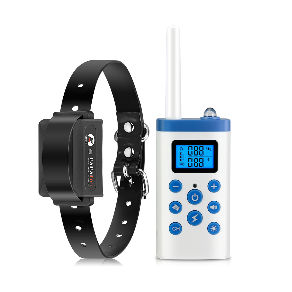 Dog Training Collar Remote 1000M Beep - 2-in-1ドッグトレーニング首輪。1000mの遠隔操作範囲、自動吠え防止機能、IPX7防水、プラスチック製、充電式、ビープ音、振動、電気ショック機能付き。