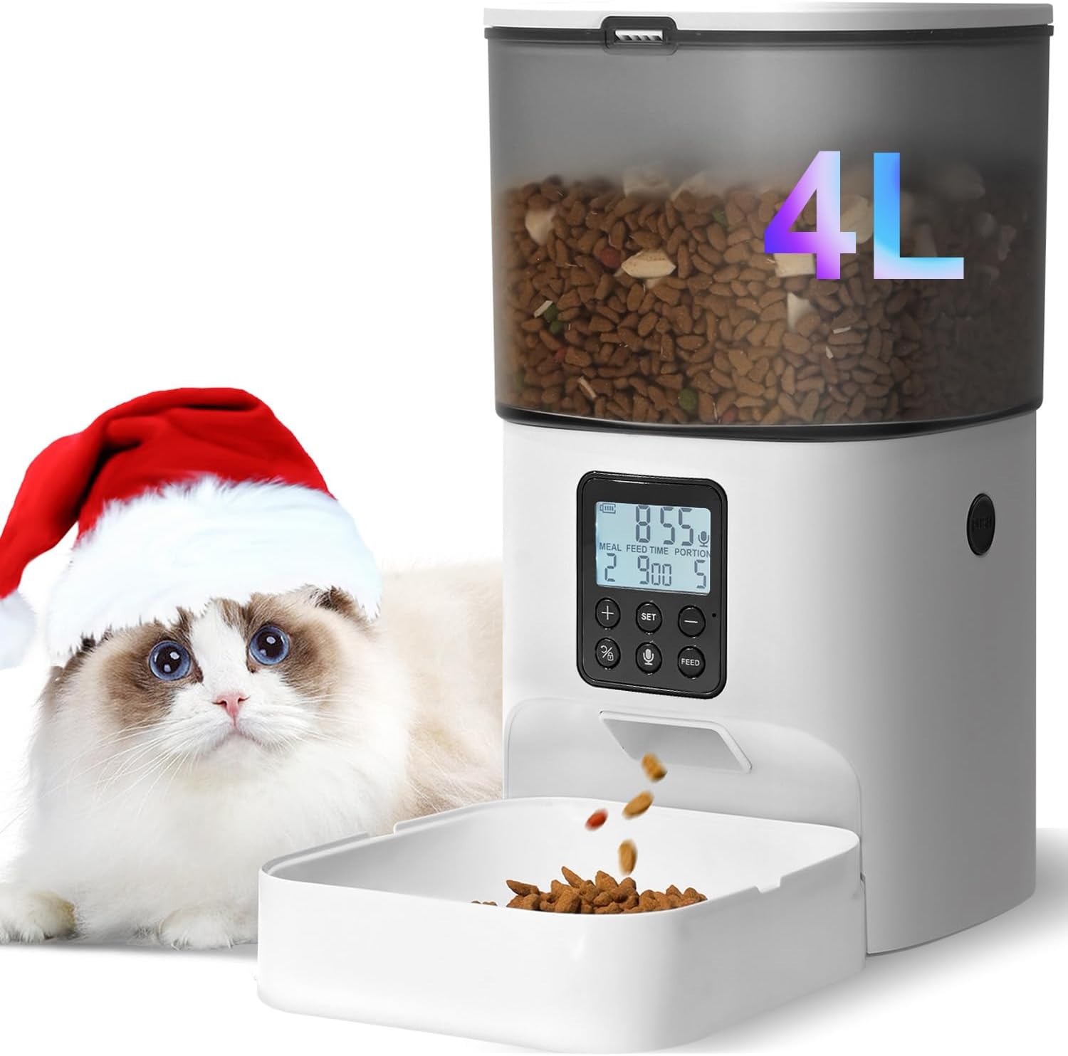 Timed Cat Dog Food Dispenser 4L - ANDOLL HOME 自動給餌器、4L容量、タイマー機能付き、猫・犬用ドライフードディスペンサー