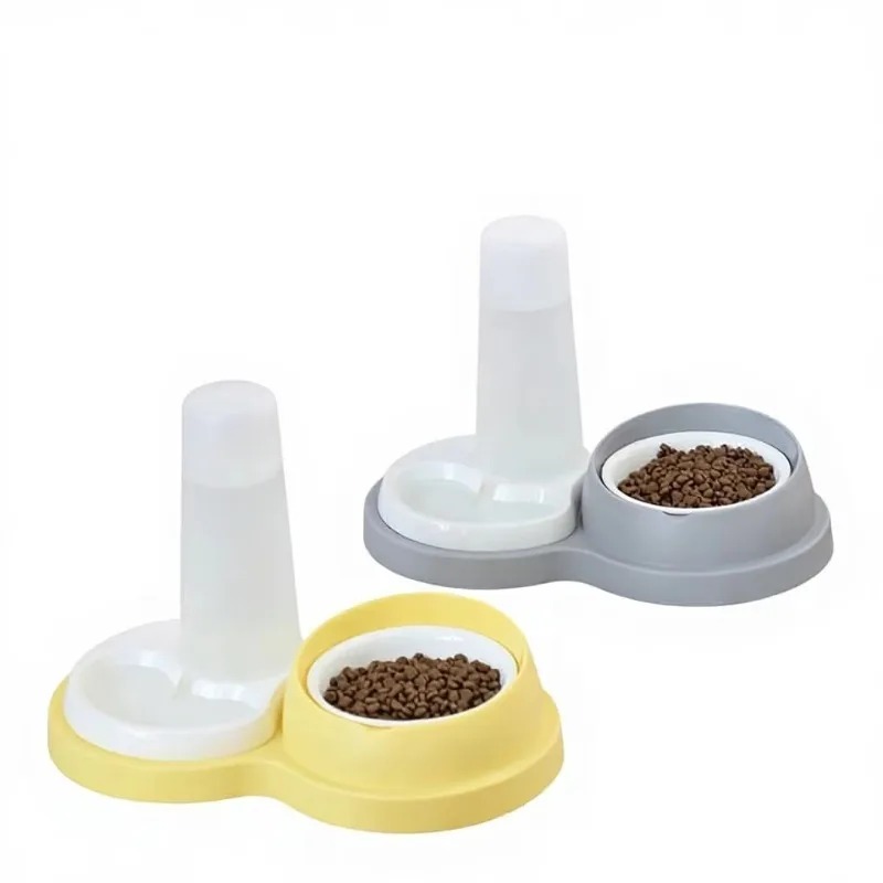 Automatic Pet Feeder Dual Bowl Stainless - 犬猫兼用 セラミック＆ステンレス製 自動ネック保護 転倒防止 ペットフードボウル