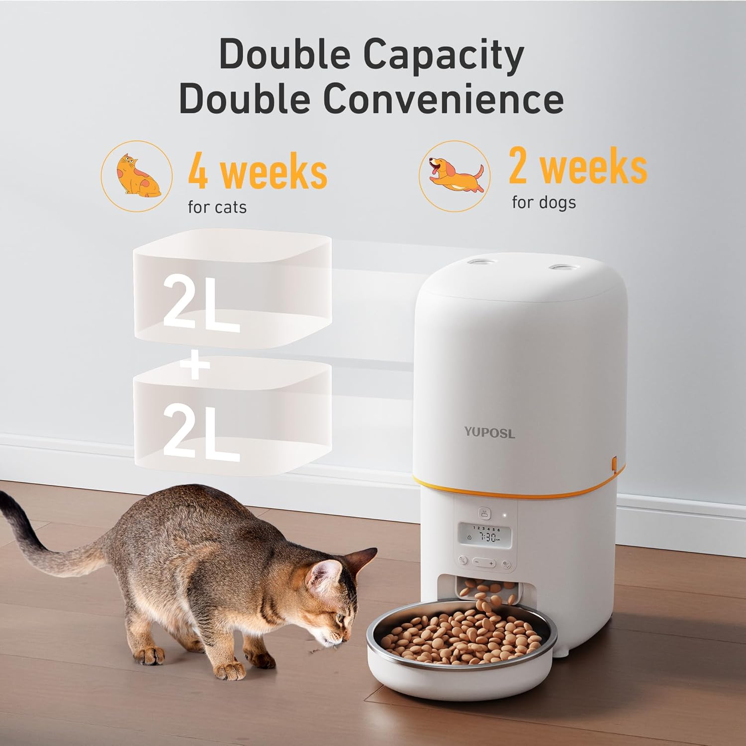 Timed Cat Dog Food Dispenser 4L - 自動給餌器 - 4L 大容量タイマー式ペットフィーダー（猫・犬用）、ドライフードディスペンサー付き、180日間バッテリー駆動、1日1～6食分