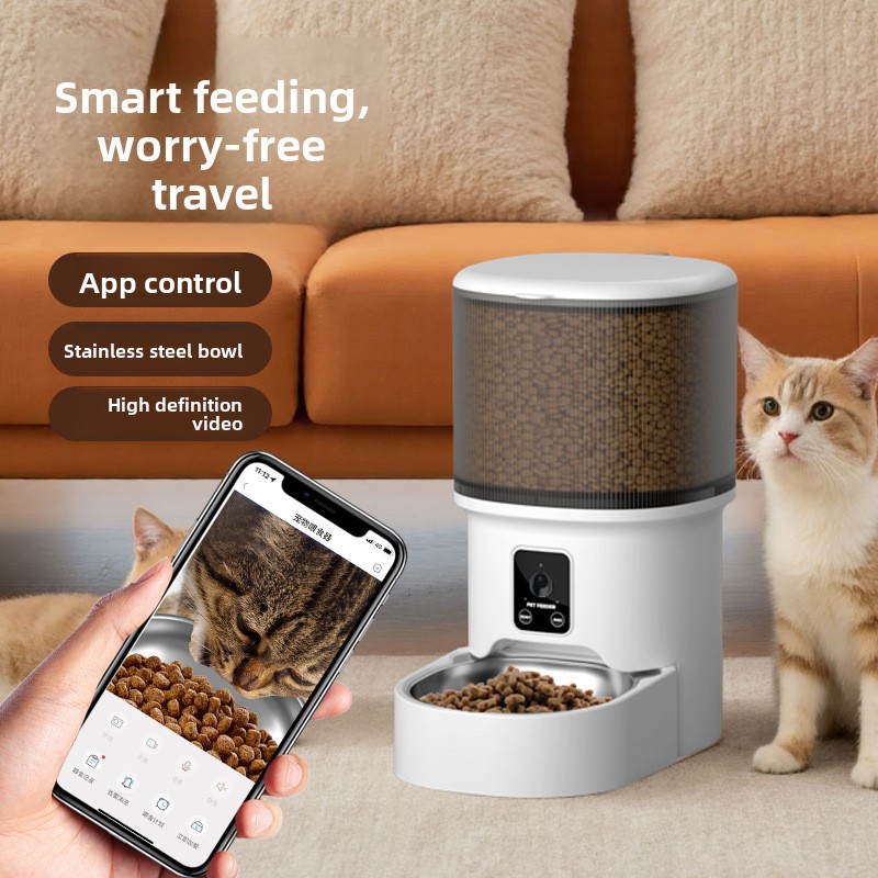 Timed Cat Dog Food Dispenser 4L - HDスマートペットフィーダー 4L 自動猫犬用フィーダー アプリ遠隔音声制御 時間設定自動給餌器