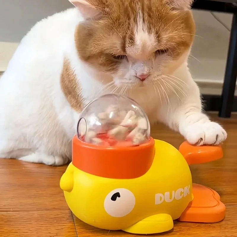 Dog Slow Feeder Puzzle Toy Interactive - 黄色いアヒル型のインタラクティブな猫用おやつディスペンサー、耐久性のあるプラスチック製トレーニングドッグトイ、パズル、スローフィーダー、犬用エンターテイメントトイ