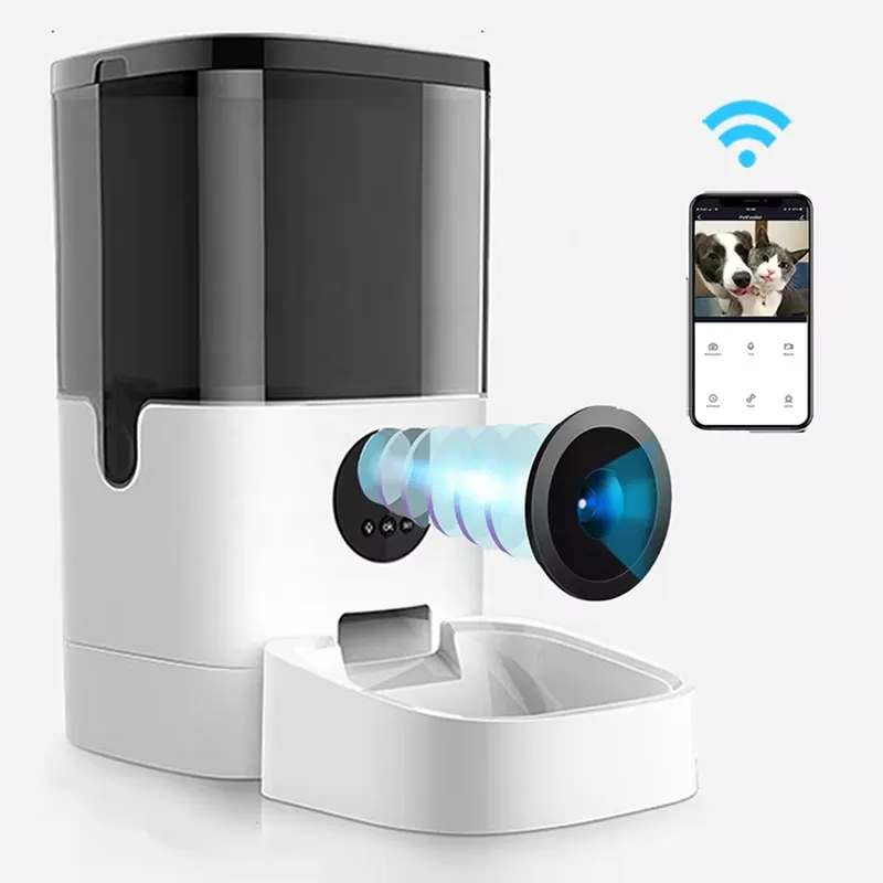 Timed Cat Dog Food Dispenser 4L - OEMスマートプログラマブル充電式ポータブル4L防水ペットフィーダー、自動犬猫用ボウルスケール付き、時間設定可能なプラスチック製フードディスペンサー
