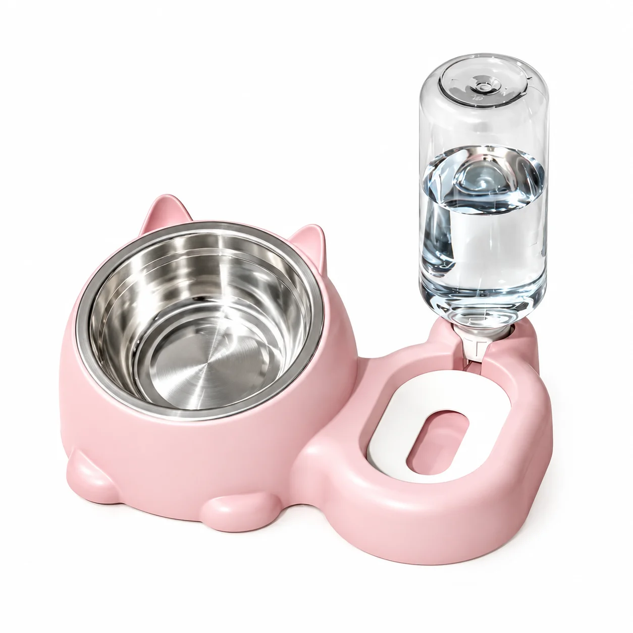 Automatic Pet Feeder Dual Bowl Stainless - 2-in-1ペット用給餌器兼給水器。ステンレス製のフードボウル。自動給水機能付き。犬、猫、子犬、子猫用の二重給餌ボウル。