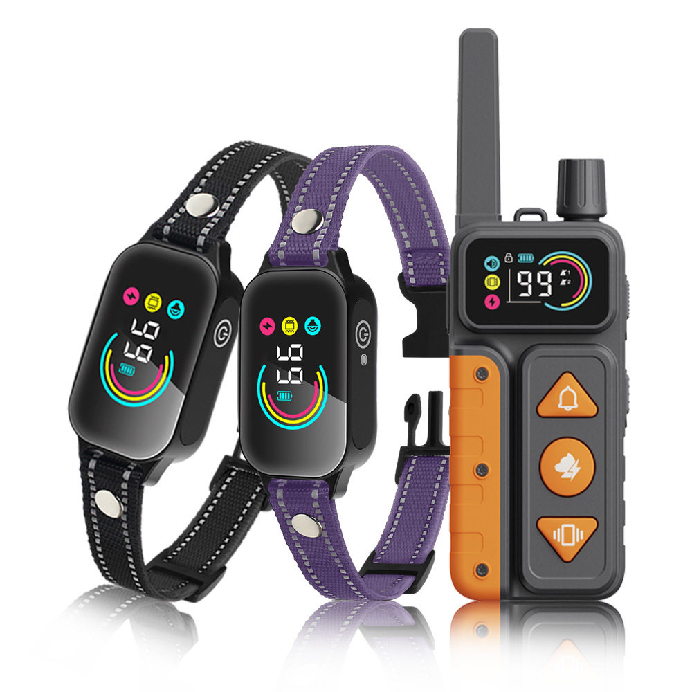 Dog Training Collar Remote 1000M Beep - 1000mの範囲で使用可能な、2匹の犬に対応した充電式リモコン式ペット用トレーニング首輪。あらゆるサイズの犬に対応し、IPX7防水規格、ビープ音、振動、電気ショック機能を搭載。