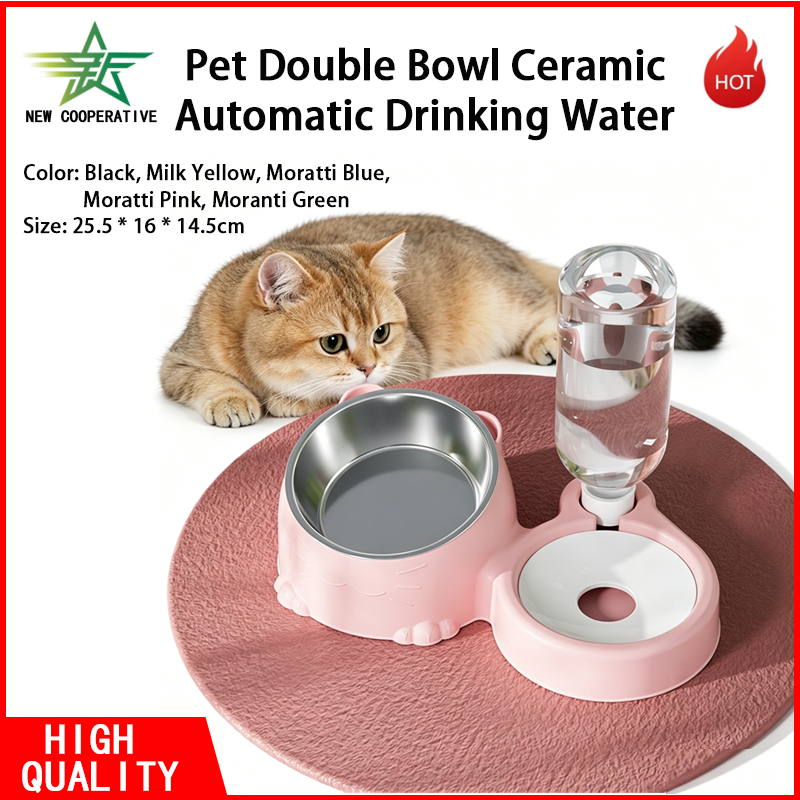 Automatic Pet Feeder Dual Bowl Stainless - ペット用デュアルボウル、自動給水、ステンレス製フィーダー、猫と犬用のボウル、お手入れが簡単なペット用品