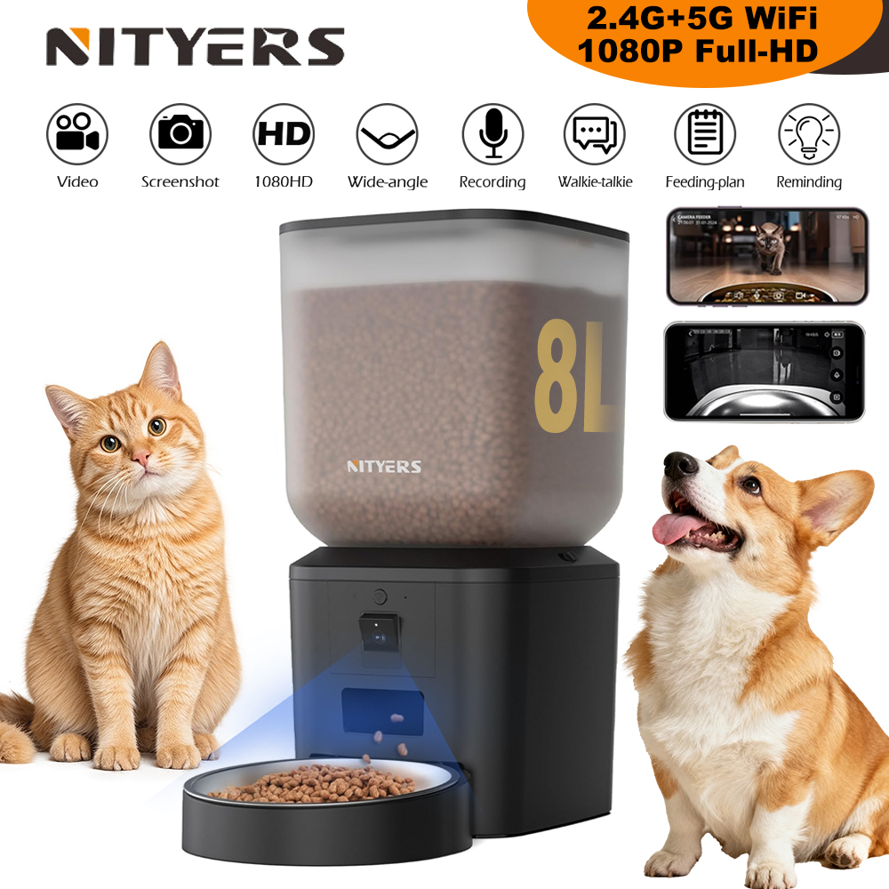 Smart Pet Feeder Camera 1080P Wifi - ニティアーズ 8L 自動給餌器 1080pカメラ搭載 5G WiFi
