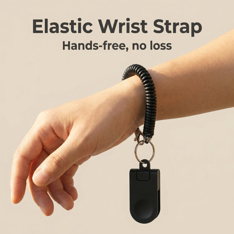 Dog Clicker Training With Wrist Strap - 犬用訓練スナップボタンペットコマンドデバイス、ペットホイッスル（黒いリストストラップ付き）、ABS素材製、ステンレススチールスプリング