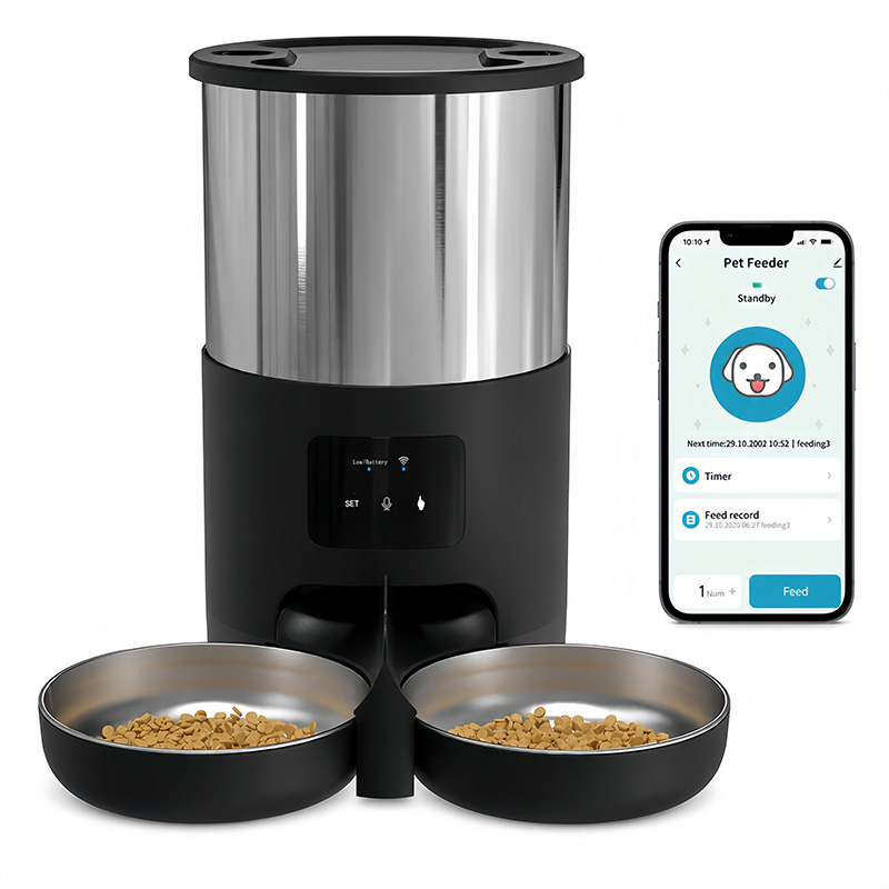 デュアルボウル式スマートペットフィーダー。304ステンレス製 - Automatic Pet Feeder Dual Bowl Stainless のレビューと価格