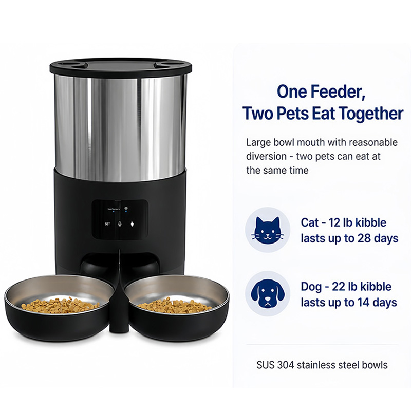 デュアルボウル式スマートペットフィーダー。304ステンレス製 - Automatic Pet Feeder Dual Bowl Stainless のレビューと価格