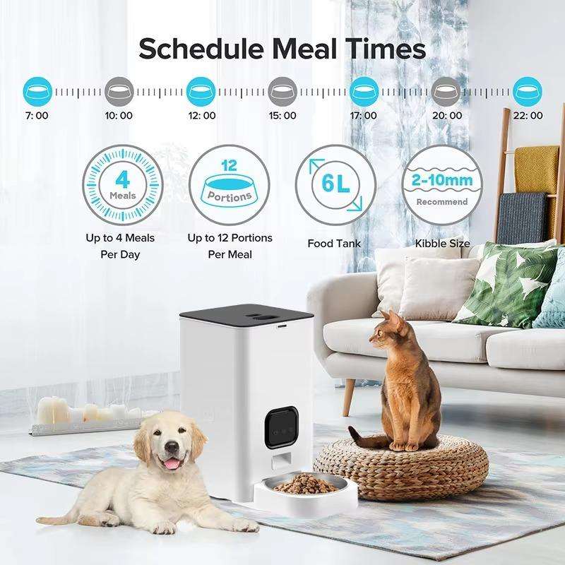 デュアルボウル6L自動給餌器 カメラ付きペットフードボウル  - Automatic Pet Feeder Dual Bowl Stainless のレビューと価格