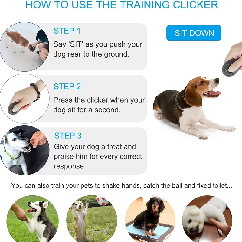 2 in 1犬用トレーニングクリッカー、ペット用プラスチック - Dog Clicker Training With Wrist Strap のレビューと価格