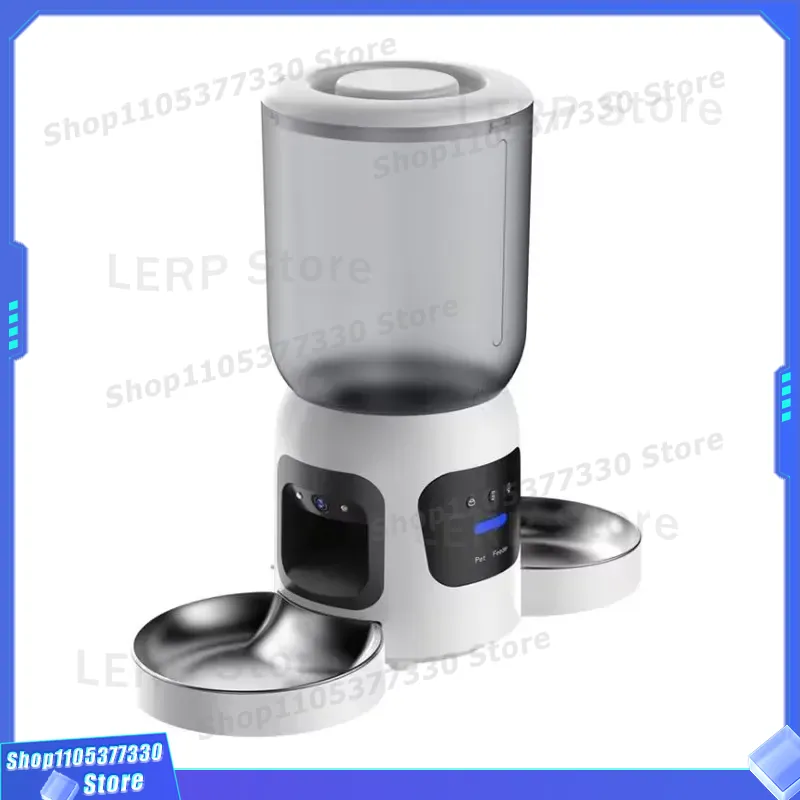 スマートWiFiペットフィーダー 自動給餌器 デュアルHDカ - Automatic Pet Feeder Dual Bowl Stainless のレビューと価格
