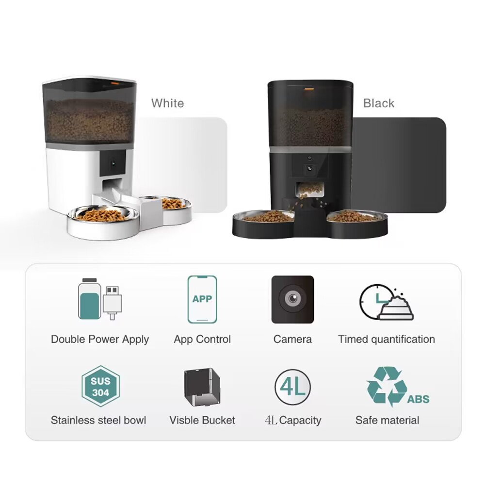 自動ペットフィーダー,ダブルミールカメラ,アプリ,猫と犬用, - Timed Cat Dog Food Dispenser 4L のレビューと価格