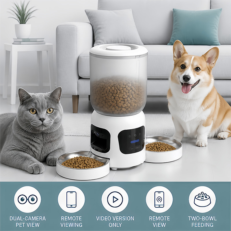 自動給餌器、スマートペットフィーダー、二重ステンレス製ボウル - Automatic Pet Feeder Dual Bowl Stainless のレビューと価格