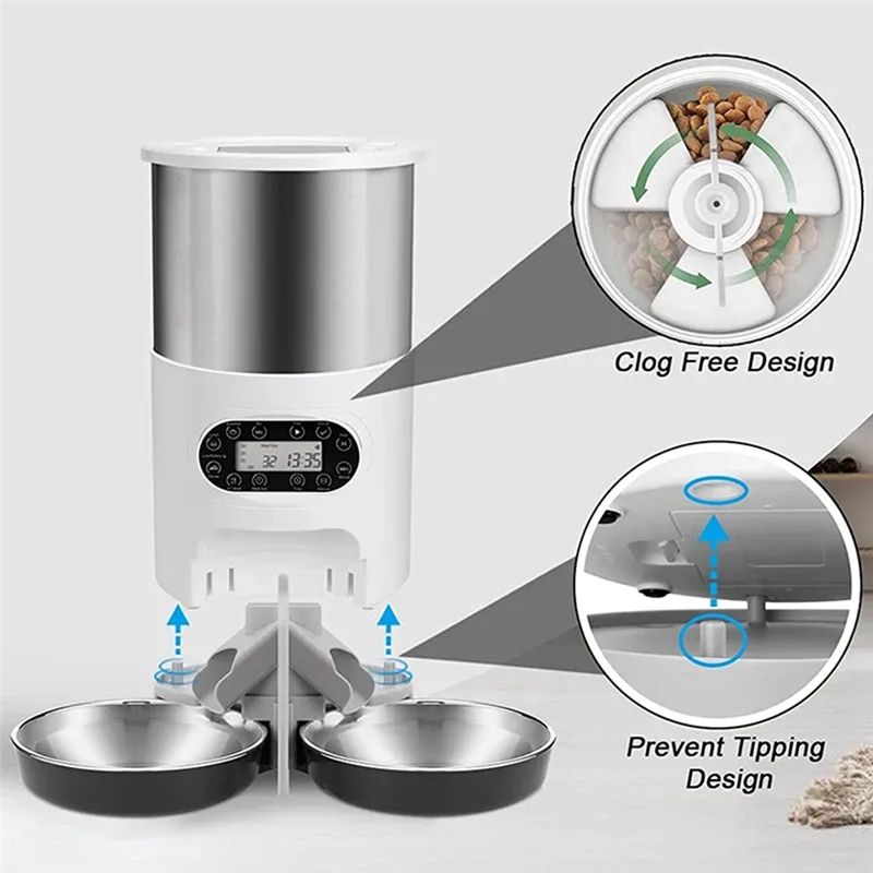 A76I-4.5L 自動給餌器 スマート猫犬用フードフィーダ - Automatic Pet Feeder Dual Bowl Stainless のレビューと価格