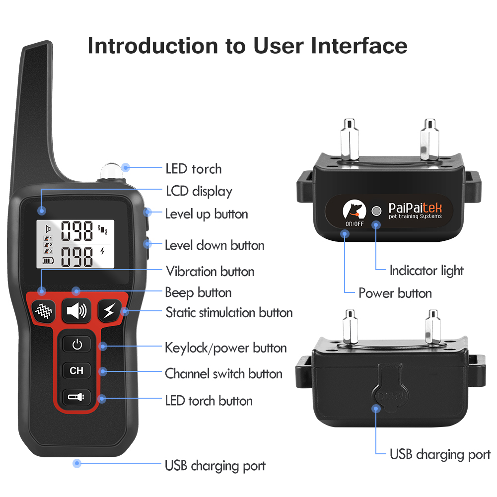 リモコン付きの犬用訓練首輪。音声、振動、静電気刺激による行動 - Dog Training Collar Remote 1000M Beep のレビューと価格