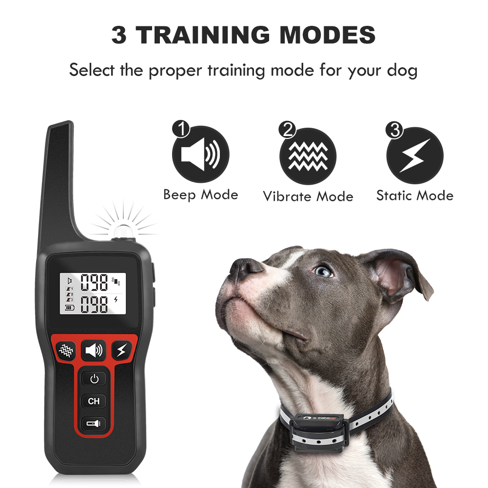 リモコン付きの犬用訓練首輪。音声、振動、静電気刺激による行動 - Dog Training Collar Remote 1000M Beep のレビューと価格