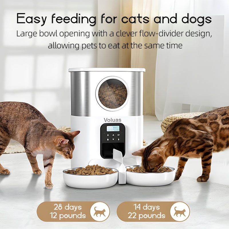猫・犬用自動給餌器。タイマー機能、スマートフォンアプリ対応、 - Automatic Pet Feeder Dual Bowl Stainless のレビューと価格