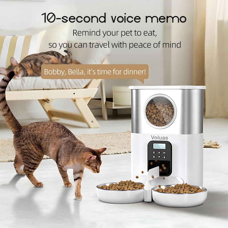 猫・犬用自動給餌器。タイマー機能、スマートフォンアプリ対応、 - Automatic Pet Feeder Dual Bowl Stainless のレビューと価格