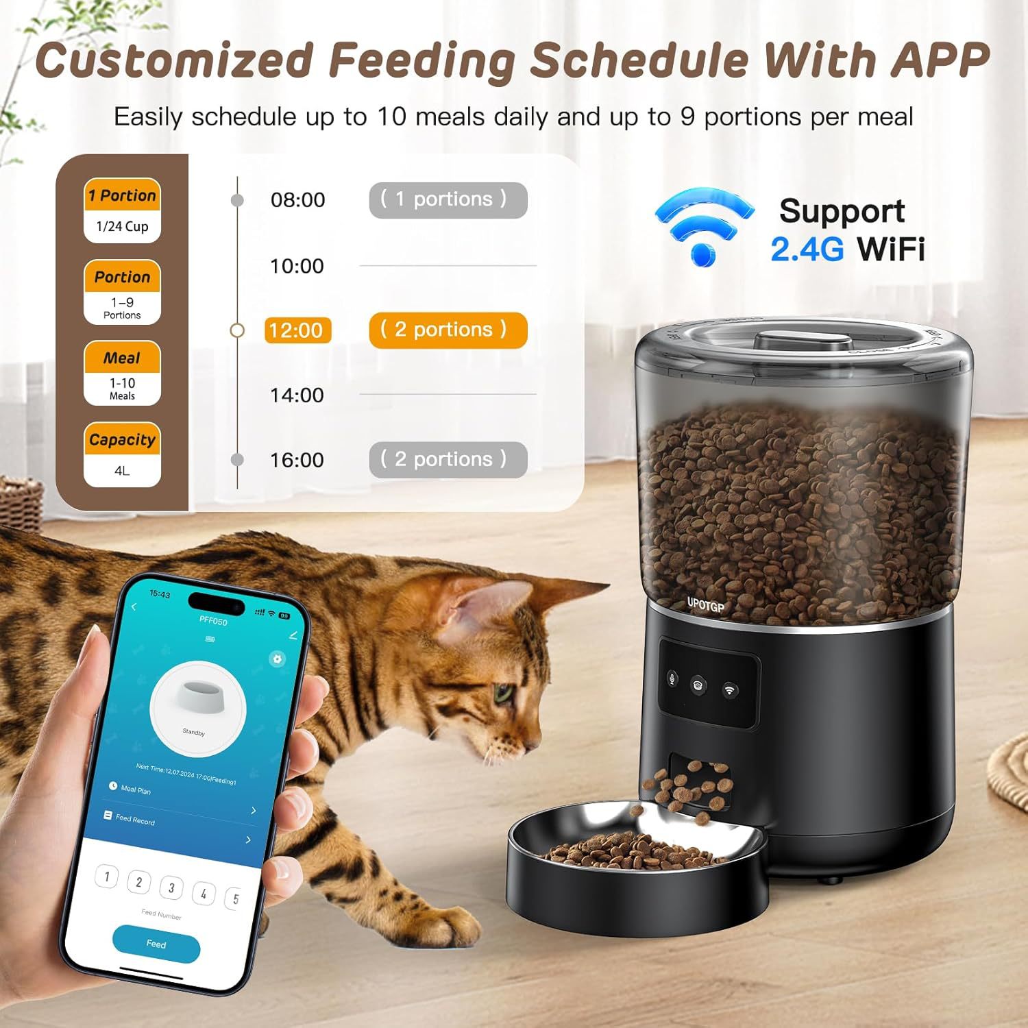 4L自動給餌器 WiFiアプリ遠隔操作スマートペットフィーダ - Timed Cat Dog Food Dispenser 4L のレビューと価格