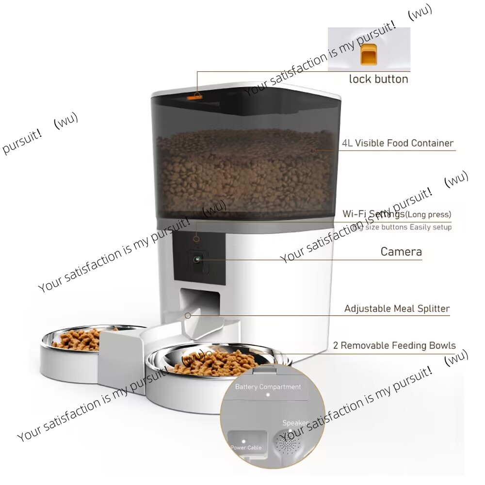 4Lダブルミールカメラアプリ自動ペットフィーダー、ペット猫犬 - Timed Cat Dog Food Dispenser 4L のレビューと価格