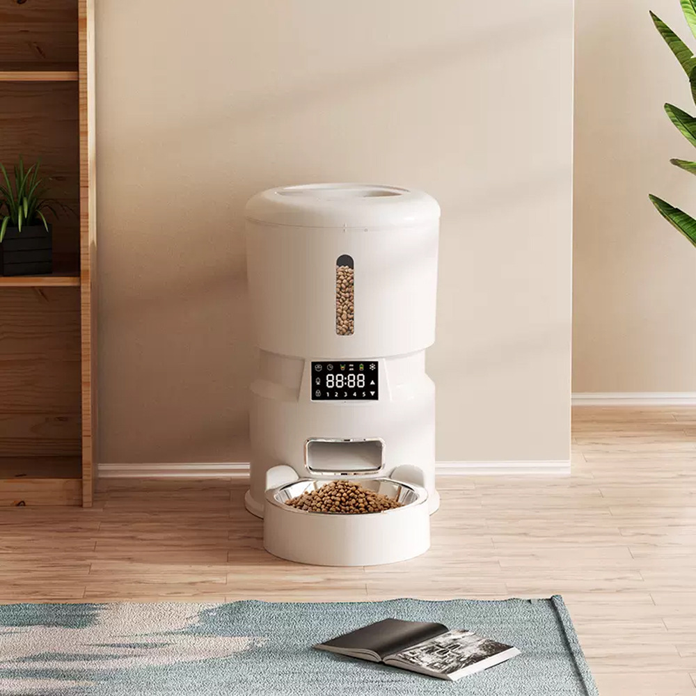 新しいインテリジェントな白いプラスチック製ペットフィーダー、 - Automatic Pet Feeder Dual Bowl Stainless のレビューと価格