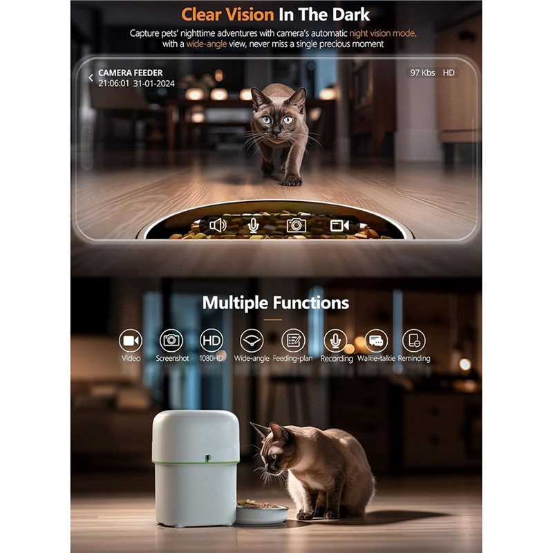 スマートペット猫フード自動給餌器 1080P HDカメラ搭載 - Smart Pet Feeder Camera 1080P Wifi のレビューと価格