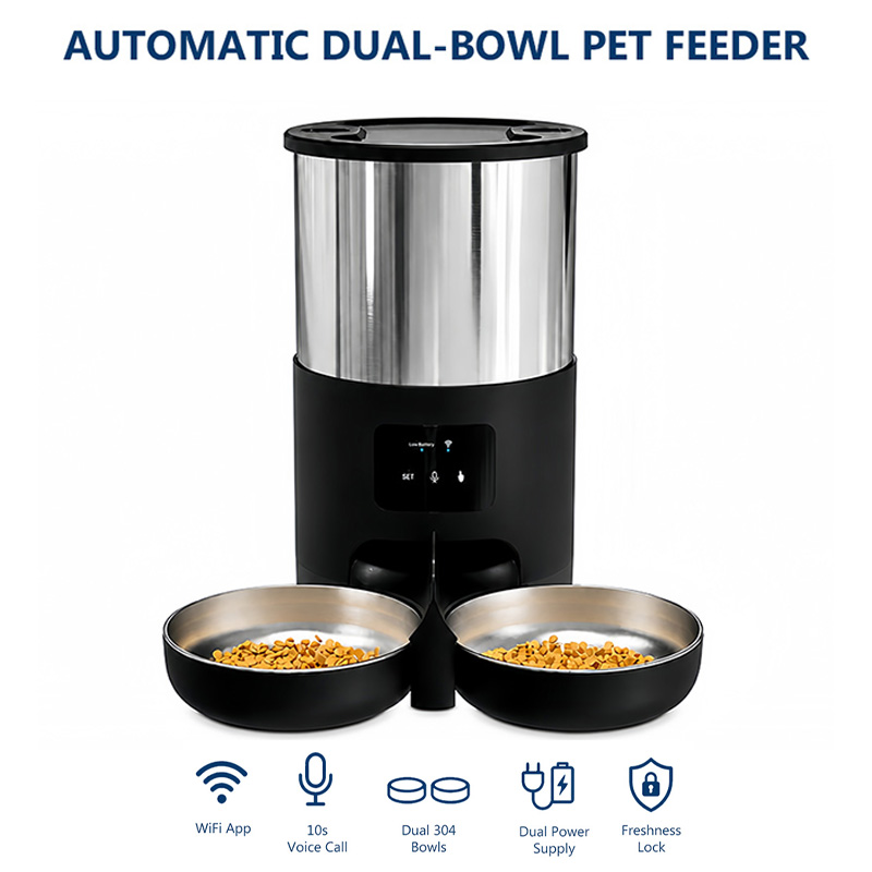 スマート自動給餌器、デュアルボウル、304ステンレス製、Wi - Automatic Pet Feeder Dual Bowl Stainless のレビューと価格