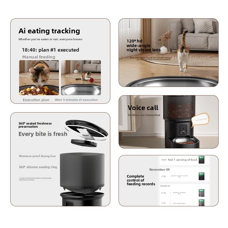 カメラ付きスマートペットフィーダー。タイマー設定による給餌、 - Timed Cat Dog Food Dispenser 4L のレビューと価格