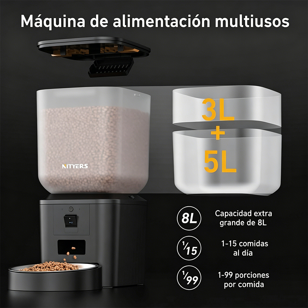 ニティアーズ 8L 自動給餌器 1080pカメラ搭載 5G  - Smart Pet Feeder Camera 1080P Wifi のレビューと価格