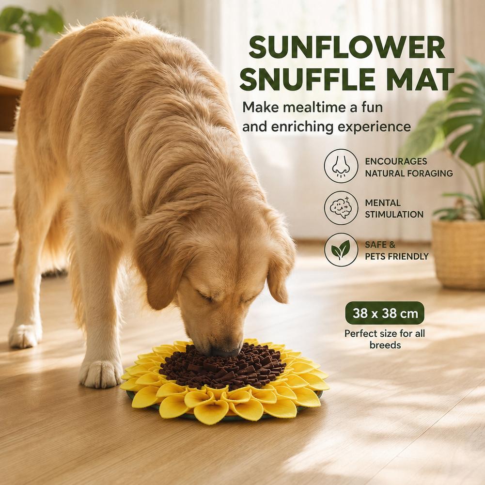 ひまわり柄の犬用嗅ぎマット 38x38cm。自然な素材を使用 - Snuffle Mat For Dogs Foraging Mental のレビューと価格