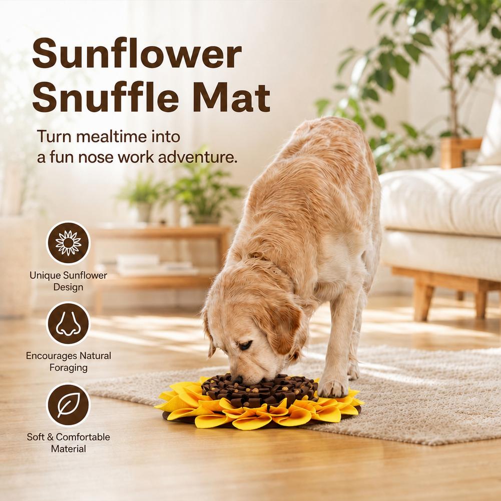 ひまわり柄の犬用嗅ぎマット 38x38cm。自然な素材を使用 - Snuffle Mat For Dogs Foraging Mental のレビューと価格