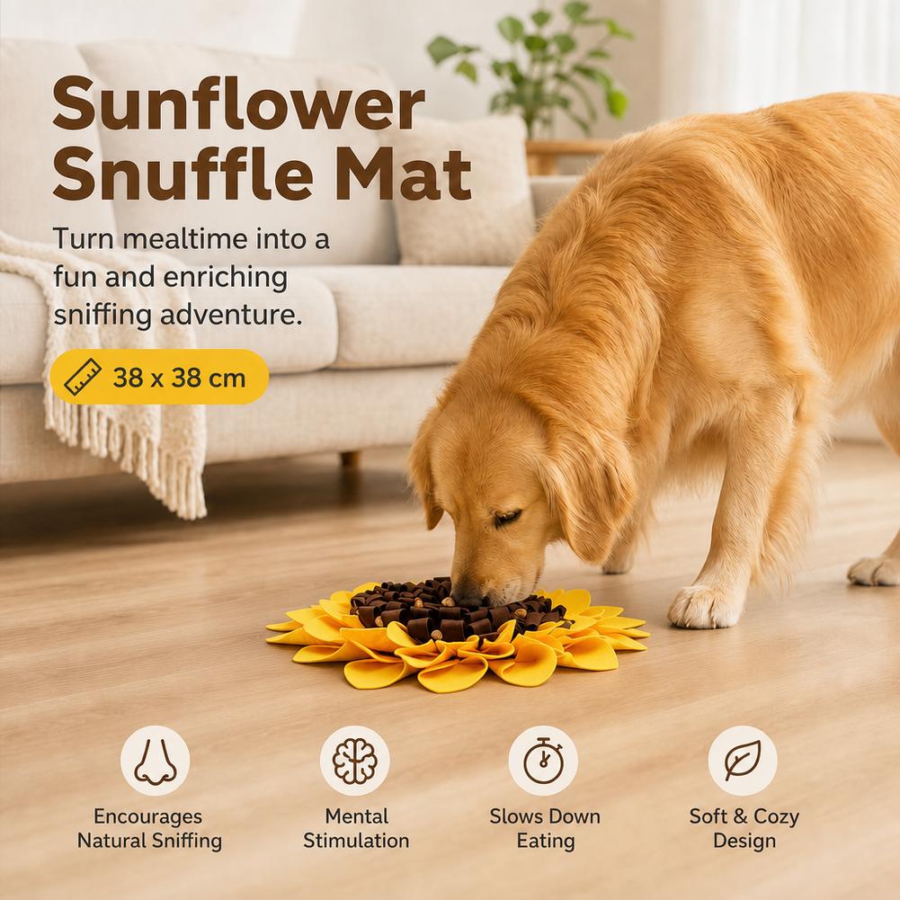 ひまわり柄の犬用嗅ぎマット 38x38cm。自然な素材を使用 - Snuffle Mat For Dogs Foraging Mental のレビューと価格
