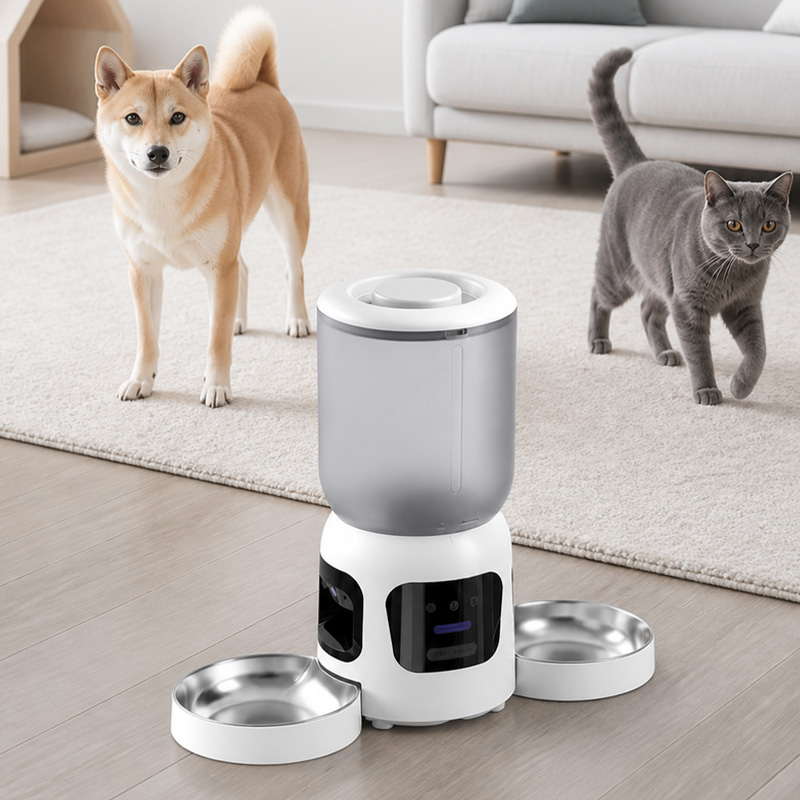 スマート自動給餌器、デュアルボウル、6L容量、デュアル2MP - Automatic Pet Feeder Dual Bowl Stainless のレビューと価格