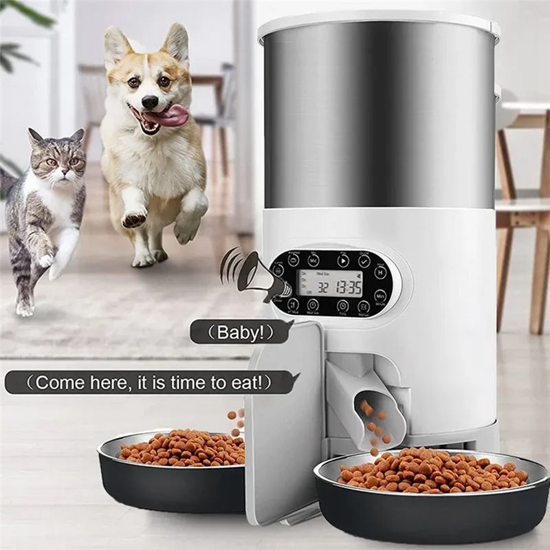 B84B-4.5L 自動給餌器 スマートキャットドッグフード - Automatic Pet Feeder Dual Bowl Stainless のレビューと価格