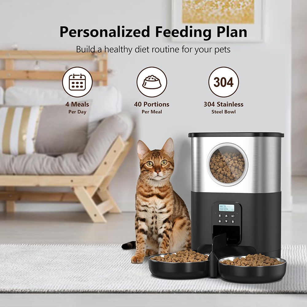 卸売 5L ビッグアイ デュアルボウル 自動ペットフィーダー - Automatic Pet Feeder Dual Bowl Stainless のレビューと価格